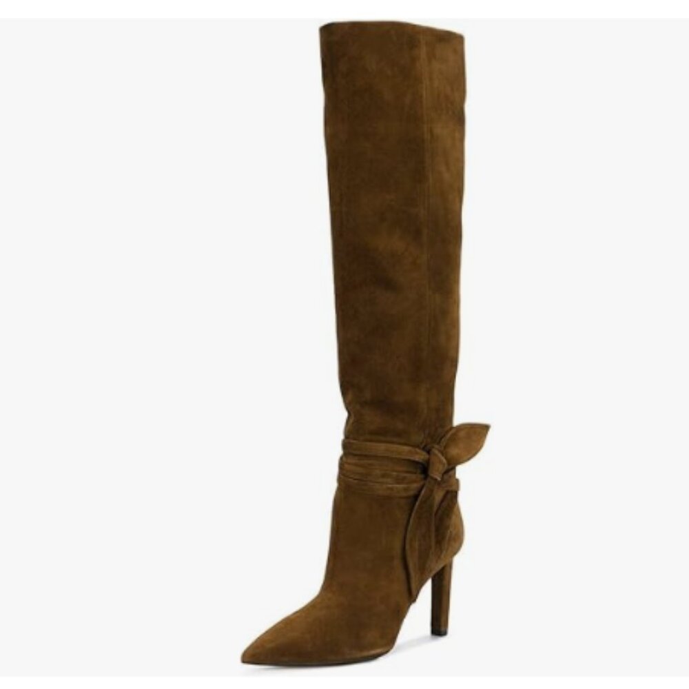 FSJ Women Elegant Pointed Closed Toe Knee High Long Boot Pull On Mid Heels Boot